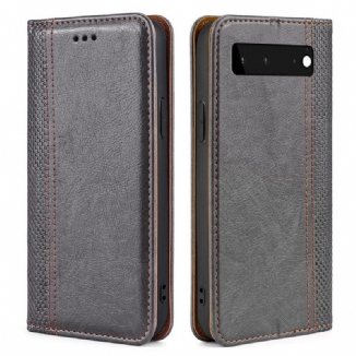 Capa De Celular Para Google Pixel 6 Flip Costura De Couro Rachado De Lichia