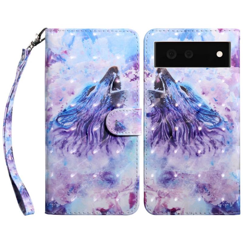 Capa De Couro Para Google Pixel 6 Aquarela Lobo