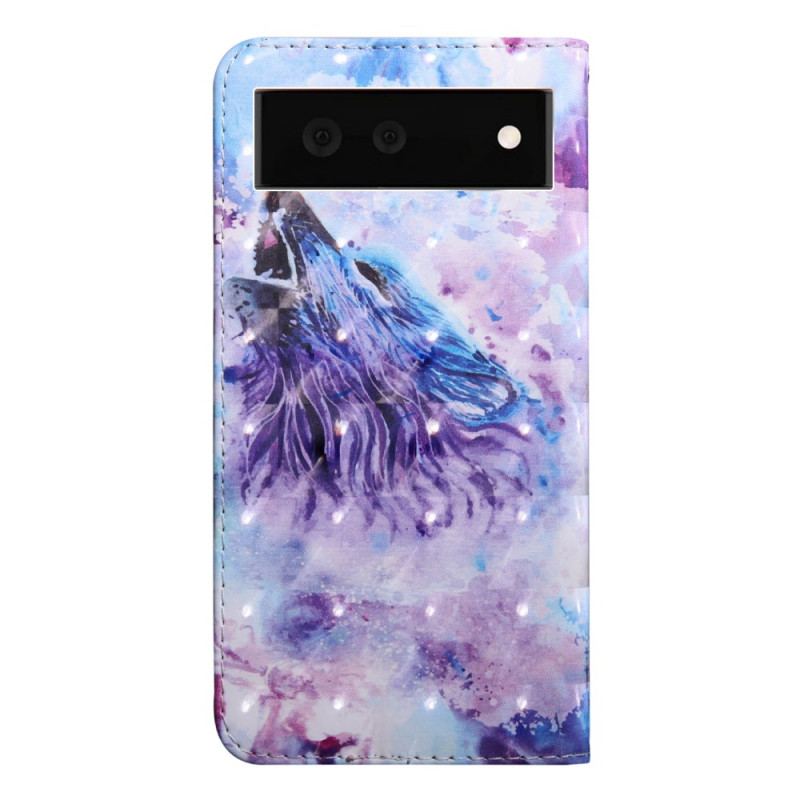 Capa De Couro Para Google Pixel 6 Aquarela Lobo