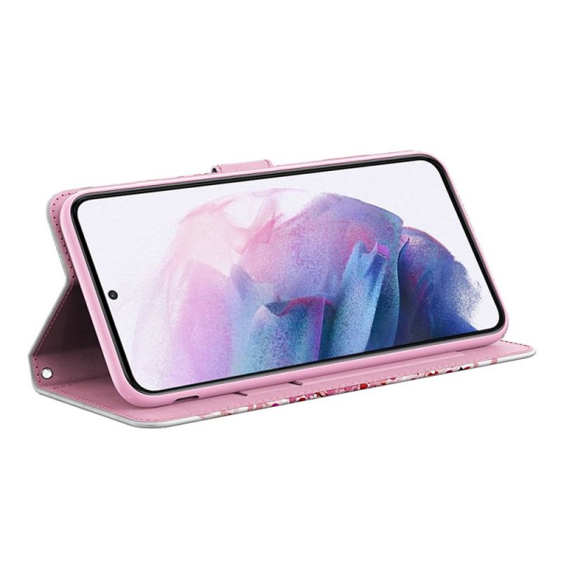 Capa De Couro Para Google Pixel 6 Árvore Rosa E Gato Preto