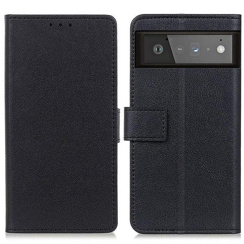 Capa De Couro Para Google Pixel 6 Efeito Couro Brilhante Simples