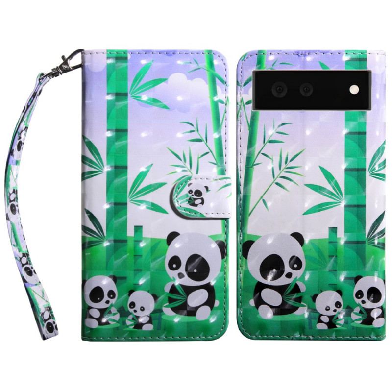 Capa De Couro Para Google Pixel 6 Família Panda