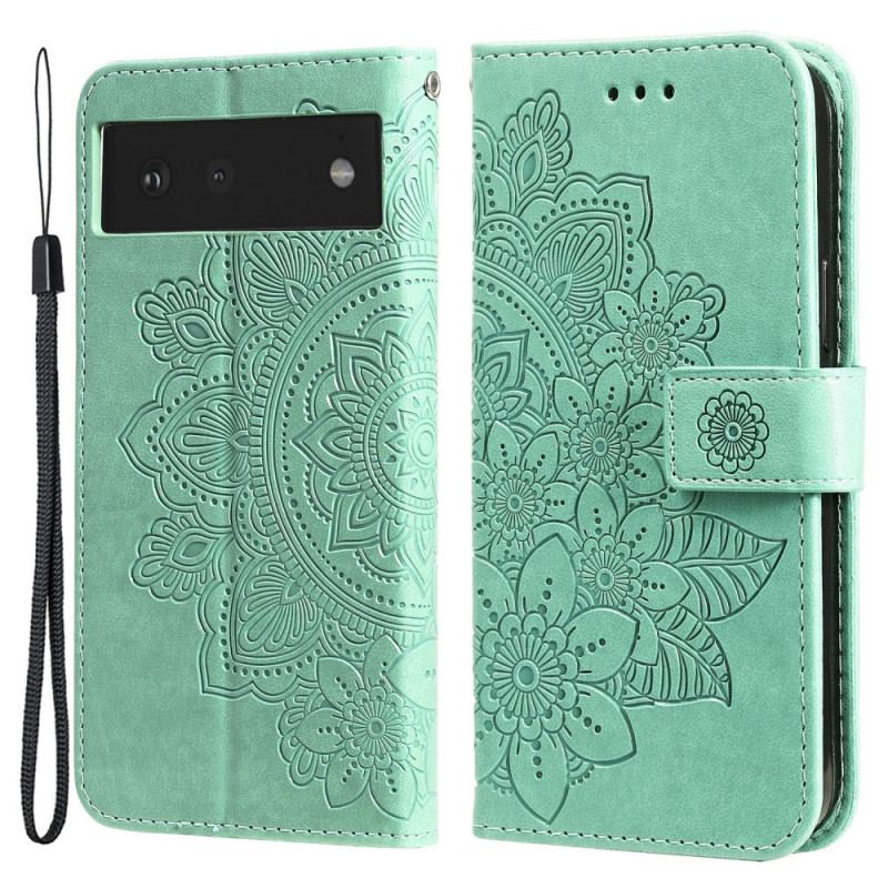 Capa De Couro Para Google Pixel 6 Flor Mandala