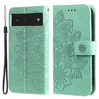 Capa De Couro Para Google Pixel 6 Flor Mandala