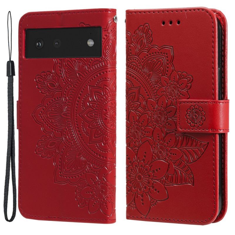 Capa De Couro Para Google Pixel 6 Flor Mandala