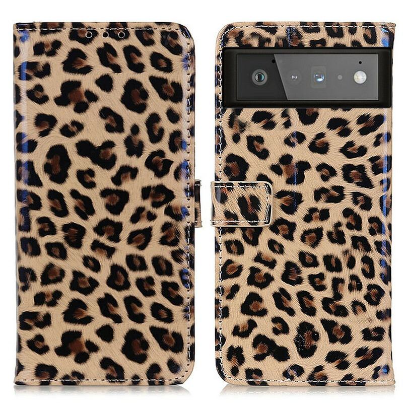 Capa De Couro Para Google Pixel 6 Leopardo Simples