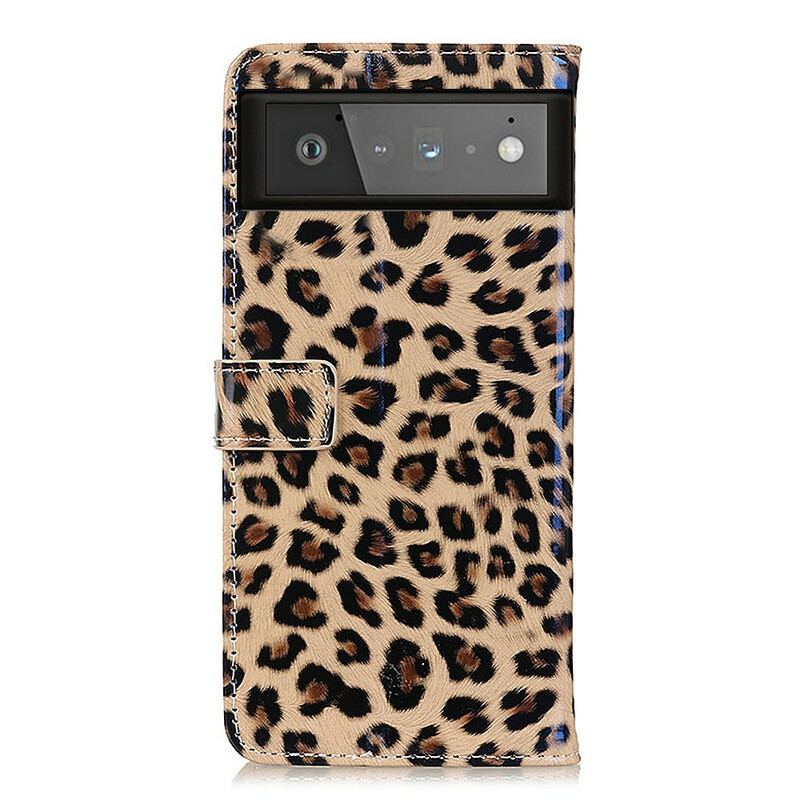 Capa De Couro Para Google Pixel 6 Leopardo Simples