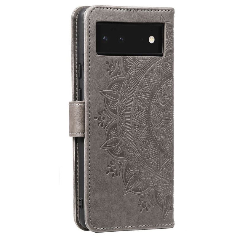 Capa De Couro Para Google Pixel 6 Mandala Do Sol