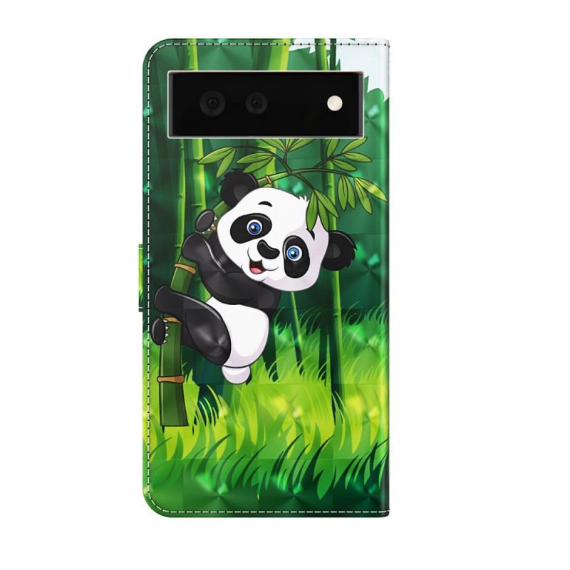 Capa De Couro Para Google Pixel 6 Panda E Bambu