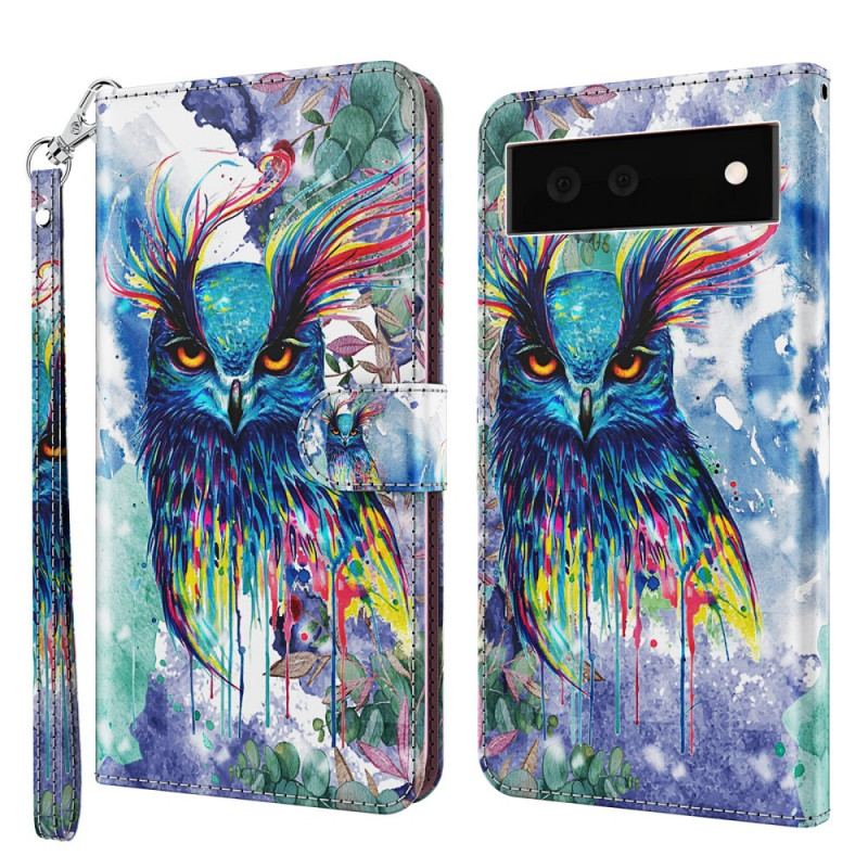 Capa De Couro Para Google Pixel 6 Pássaro Aquarela