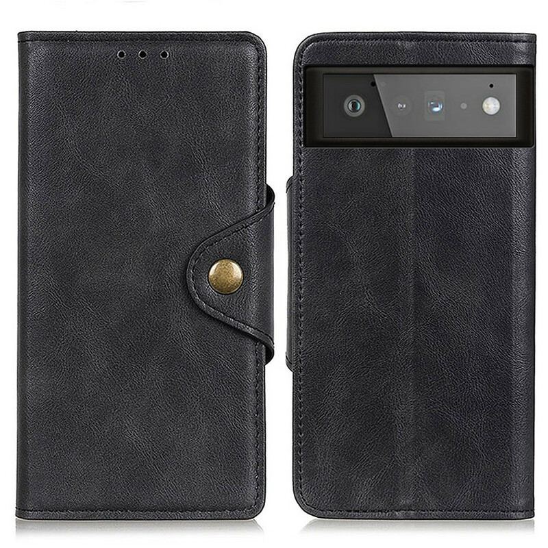 Capa Em Pele Para Google Pixel 6 Botão De Couro Falso