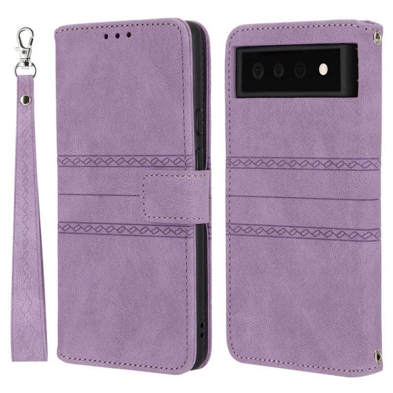 Capa Em Pele Para Google Pixel 6 Costuras De Renda