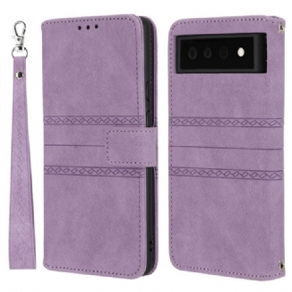 Capa Em Pele Para Google Pixel 6 Costuras De Renda