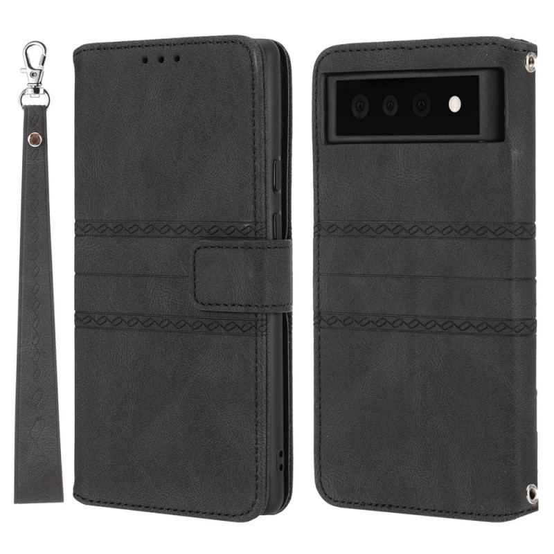 Capa Em Pele Para Google Pixel 6 Costuras De Renda