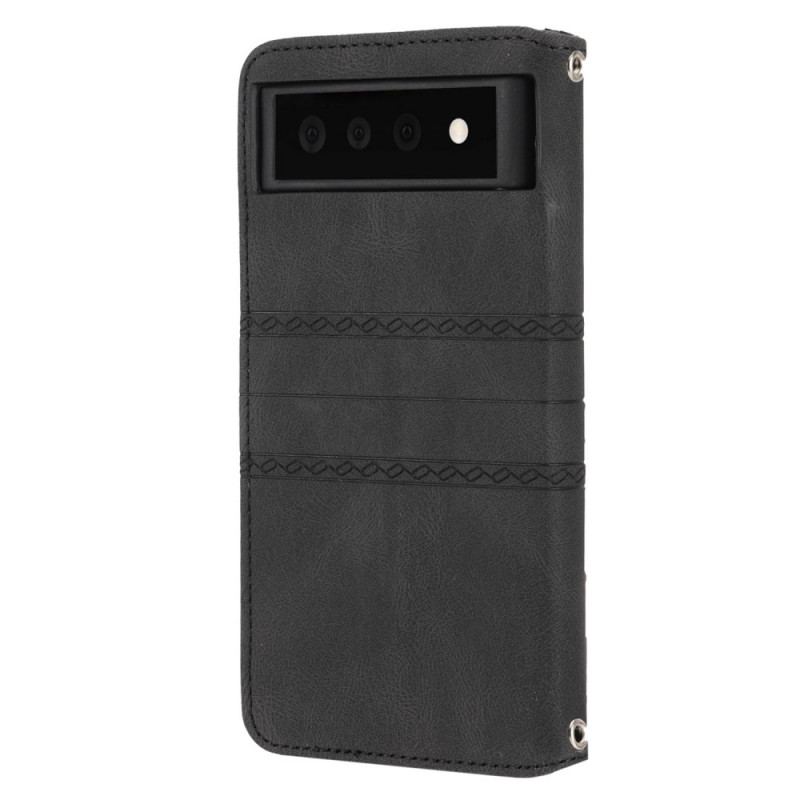 Capa Em Pele Para Google Pixel 6 Costuras De Renda