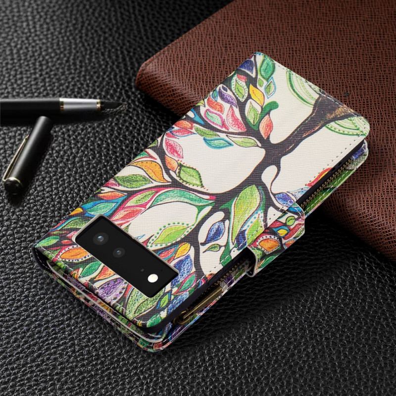 Capa Flip Para Google Pixel 6 Bolso De Árvore Com Zíper