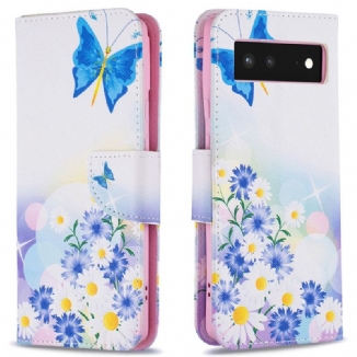 Capa Flip Para Google Pixel 6 Borboletas Pintadas