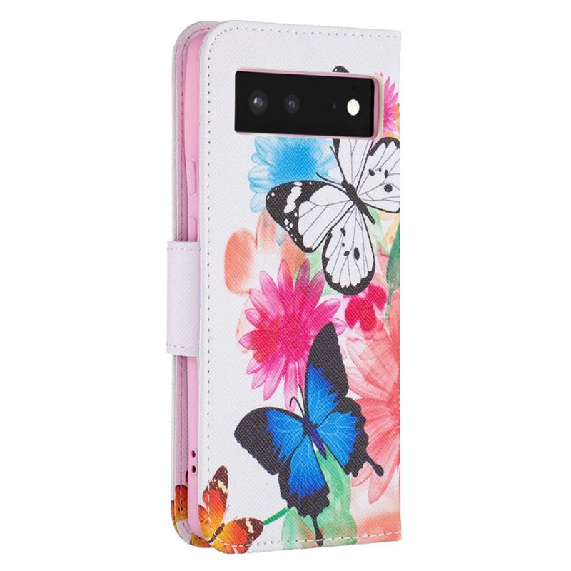 Capa Flip Para Google Pixel 6 Borboletas Pintadas