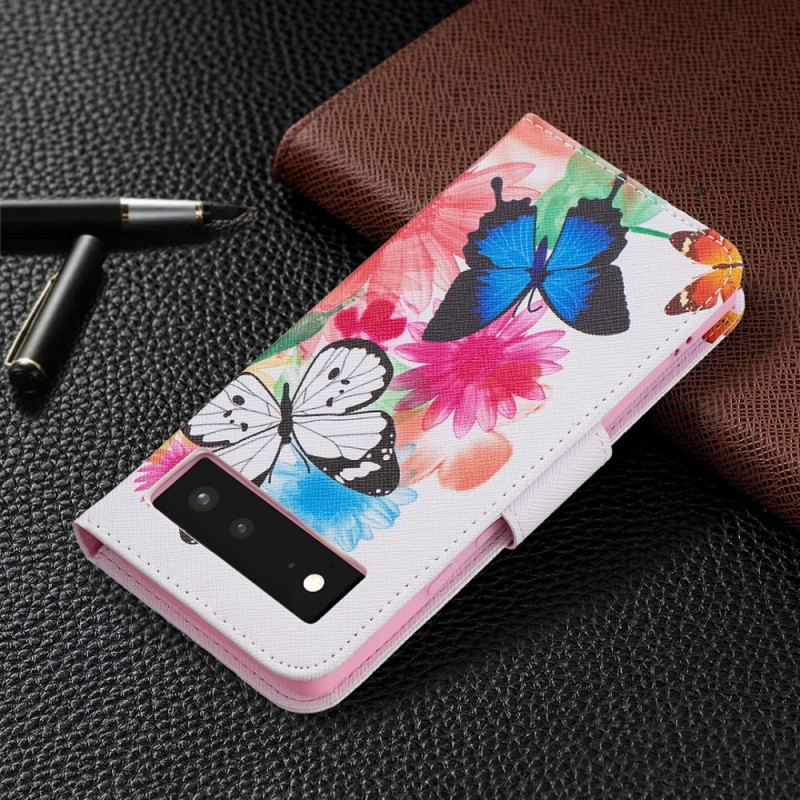 Capa Flip Para Google Pixel 6 Borboletas Pintadas