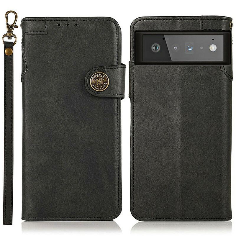 Capa Flip Para Google Pixel 6 Botão De Couro Falso Khazneh