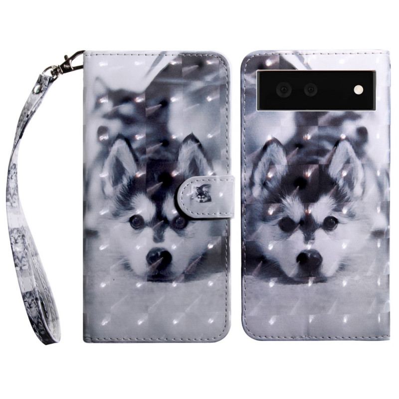 Capa Flip Para Google Pixel 6 Cachorro Preto E Branco