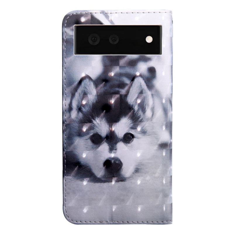 Capa Flip Para Google Pixel 6 Cachorro Preto E Branco