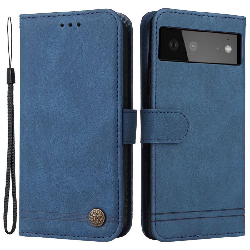 Capa Flip Para Google Pixel 6 Correia E Rebite De Couro Sintético