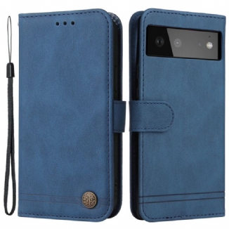 Capa Flip Para Google Pixel 6 Correia E Rebite De Couro Sintético