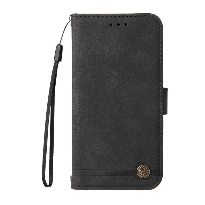 Capa Flip Para Google Pixel 6 Correia E Rebite De Couro Sintético