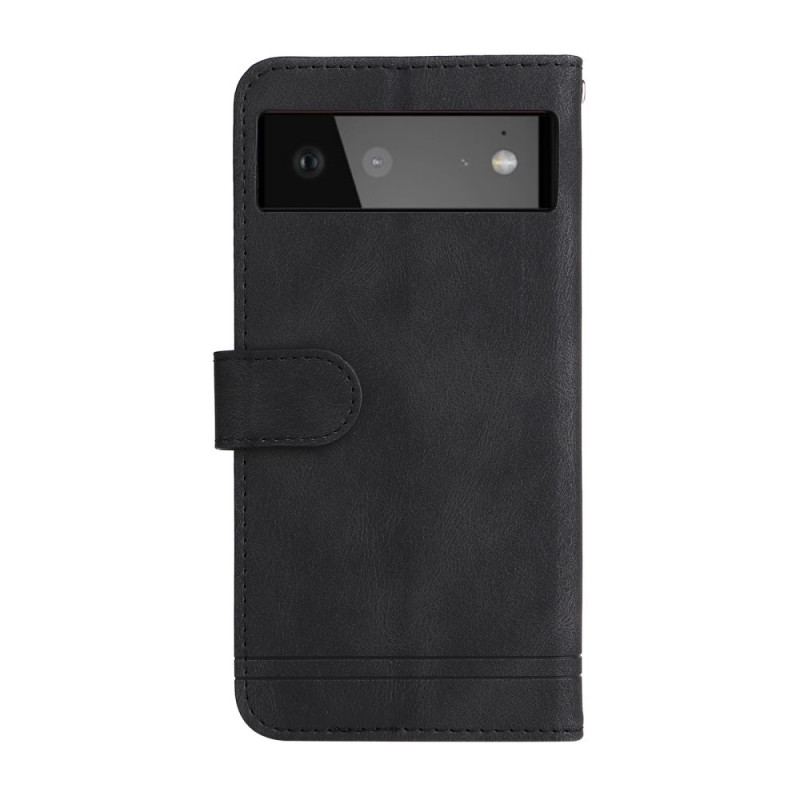 Capa Flip Para Google Pixel 6 Correia E Rebite De Couro Sintético