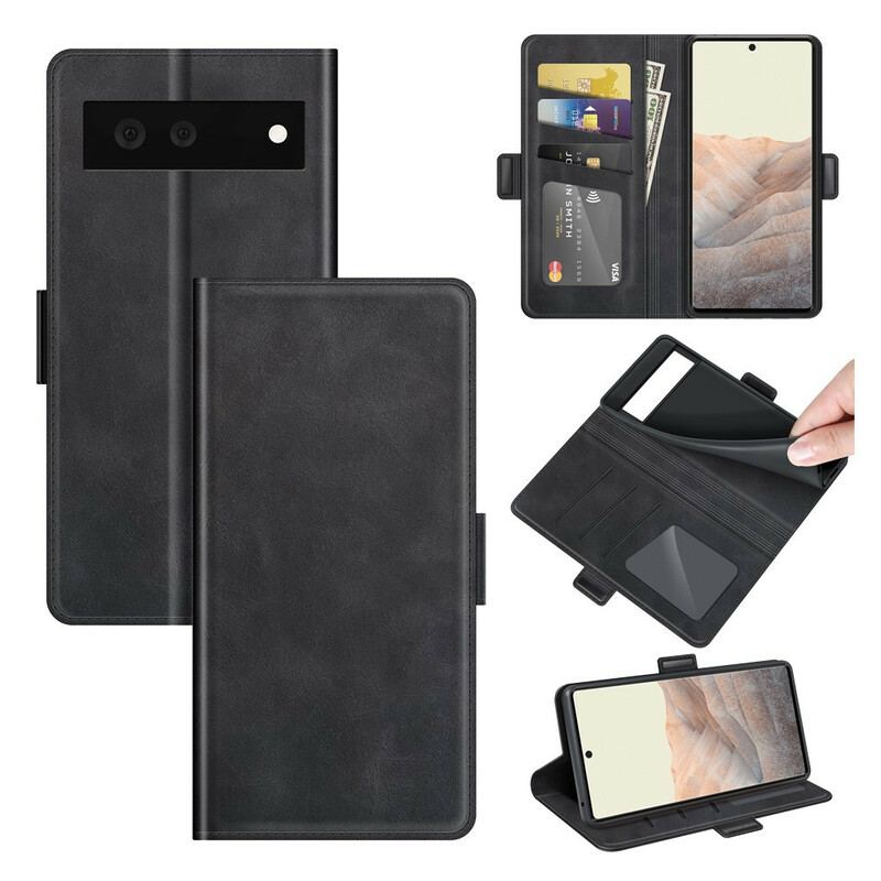 Capa Flip Para Google Pixel 6 De Couro Aba Dupla Clássica