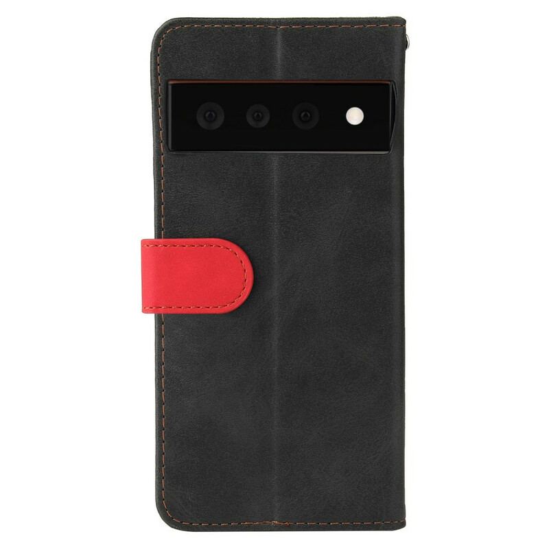 Capa Flip Para Google Pixel 6 Couro Sintético Colorido De Dois Tons