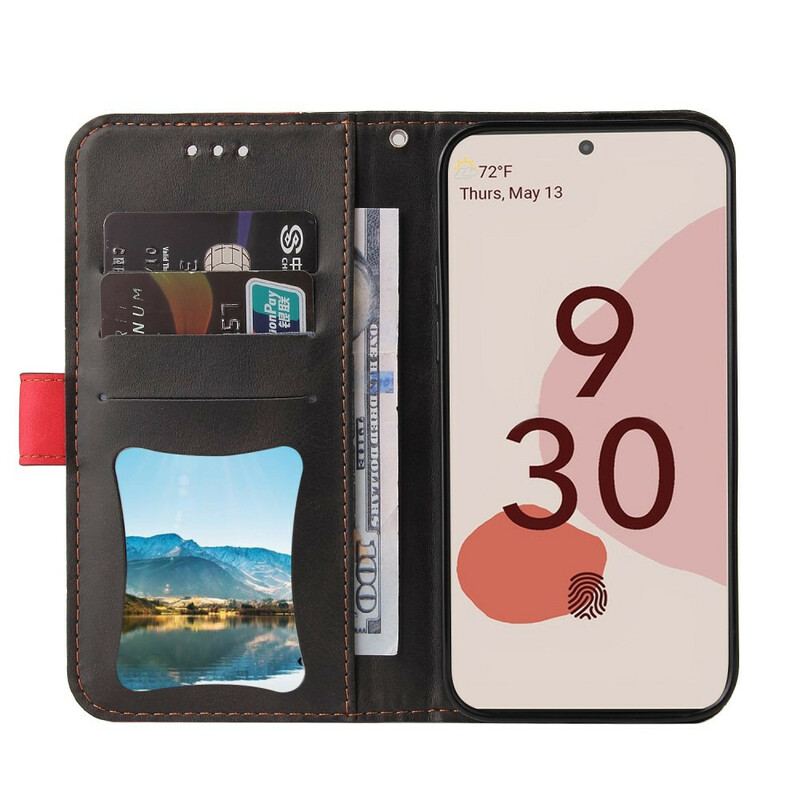 Capa Flip Para Google Pixel 6 Couro Sintético Colorido De Dois Tons