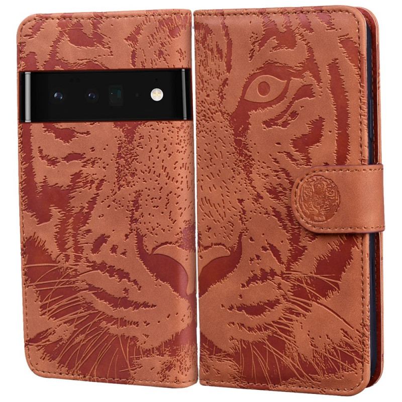 Capa Flip Para Google Pixel 6 Estampa Cara De Tigre