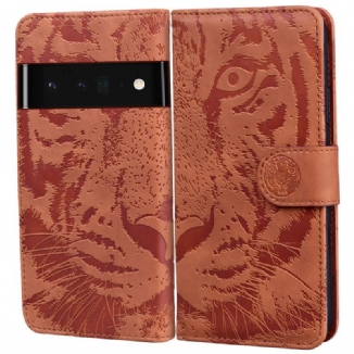 Capa Flip Para Google Pixel 6 Estampa Cara De Tigre