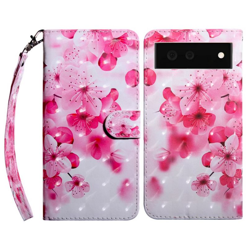 Capa Flip Para Google Pixel 6 Flores Cor De Rosa