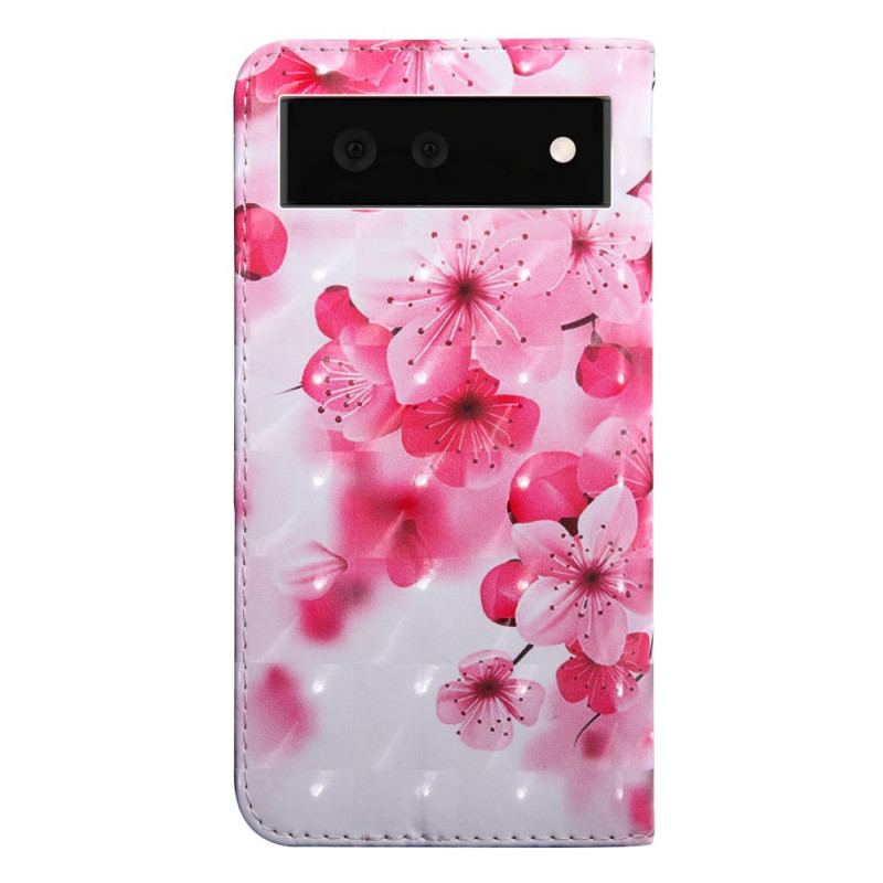 Capa Flip Para Google Pixel 6 Flores Cor De Rosa