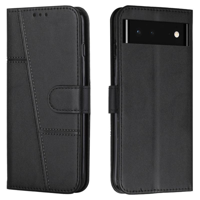 Capa Folio Para Google Pixel 6 De Cordão Strappy Geo Leather Effect