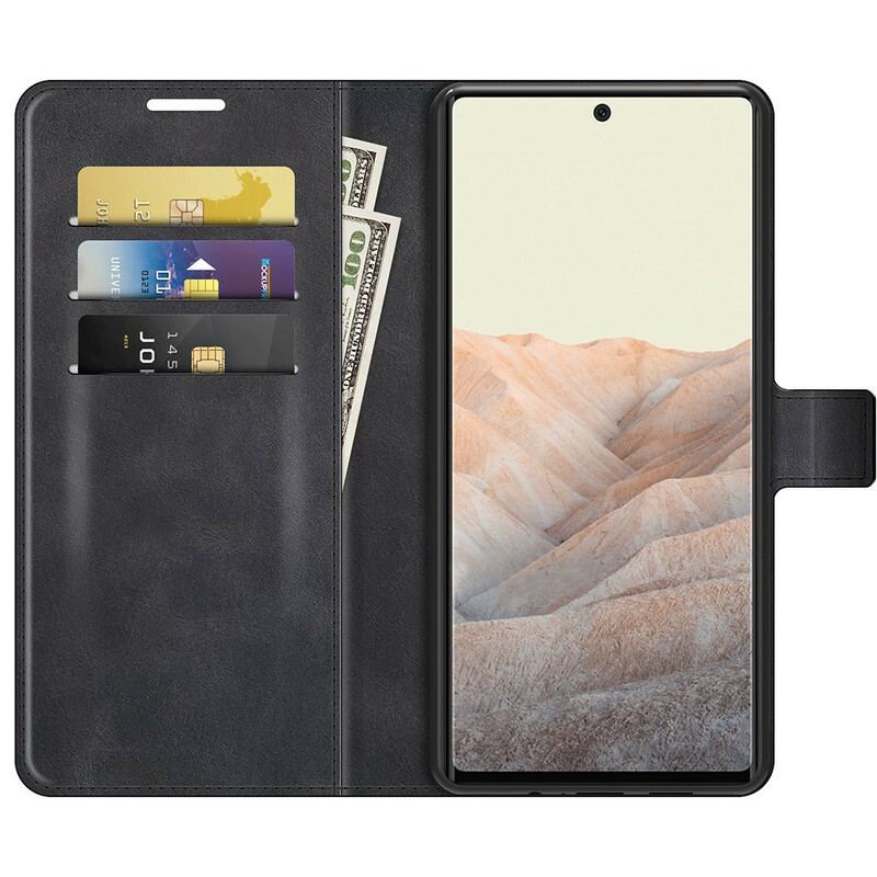 Capa Folio Para Google Pixel 6 Efeito De Couro Extremo Fino