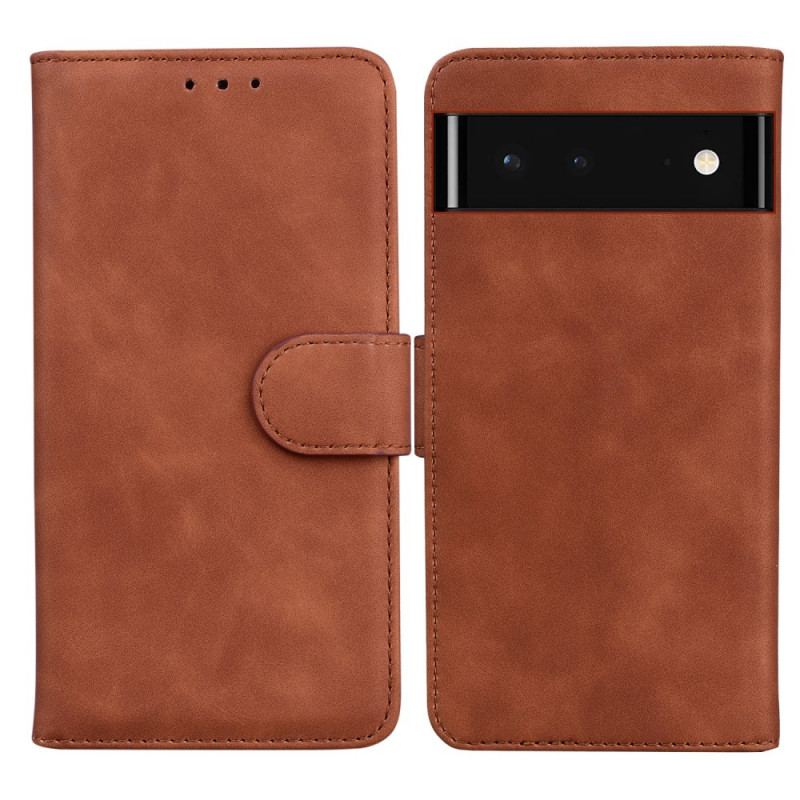 Capa Folio Para Google Pixel 6 Efeito Couro Monocromático