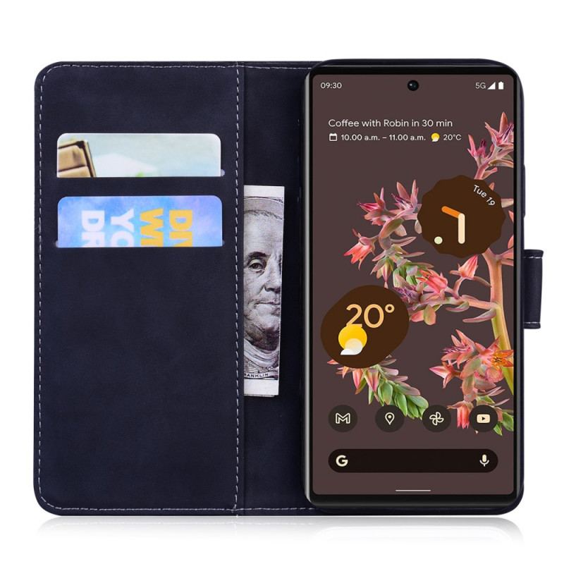 Capa Folio Para Google Pixel 6 Efeito Couro Monocromático