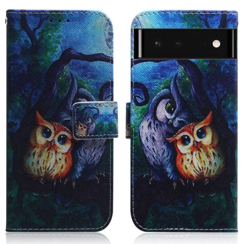 Capa Folio Para Google Pixel 6 Pintura De Corujas