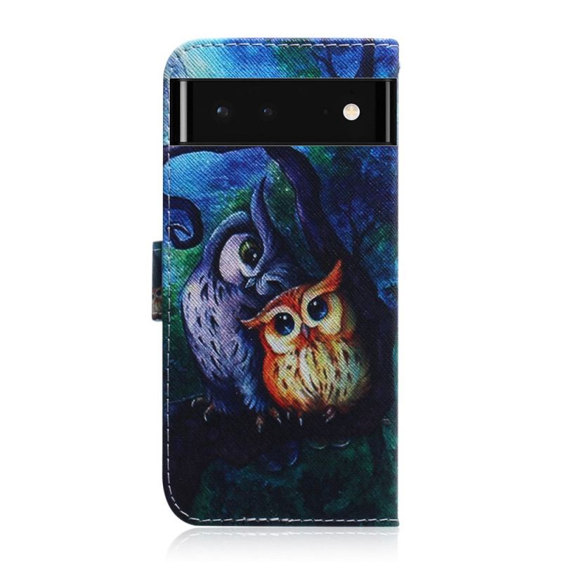 Capa Folio Para Google Pixel 6 Pintura De Corujas