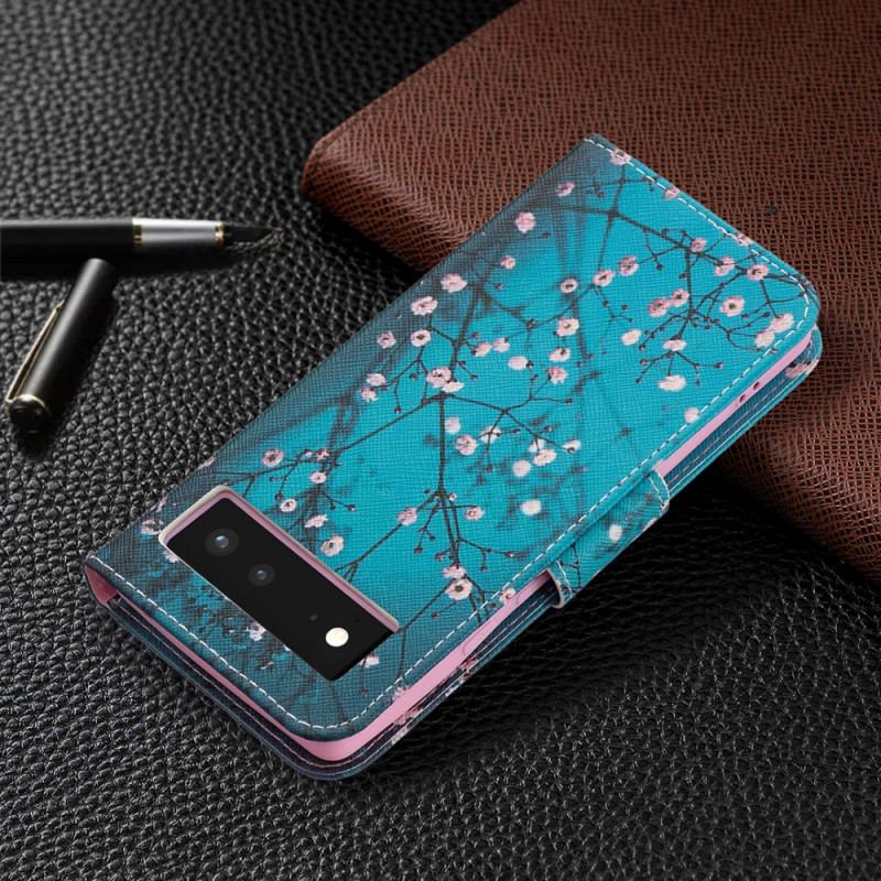 Capa Folio Para Google Pixel 6 Ramo De Árvore Florido