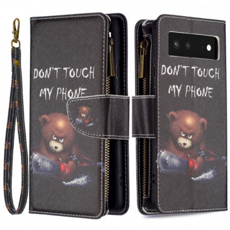 Capa Folio Para Google Pixel 6 Urso De Bolso Com Zíper