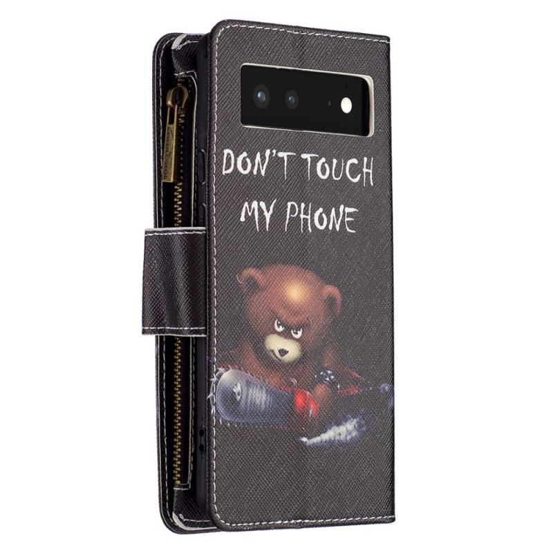 Capa Folio Para Google Pixel 6 Urso De Bolso Com Zíper