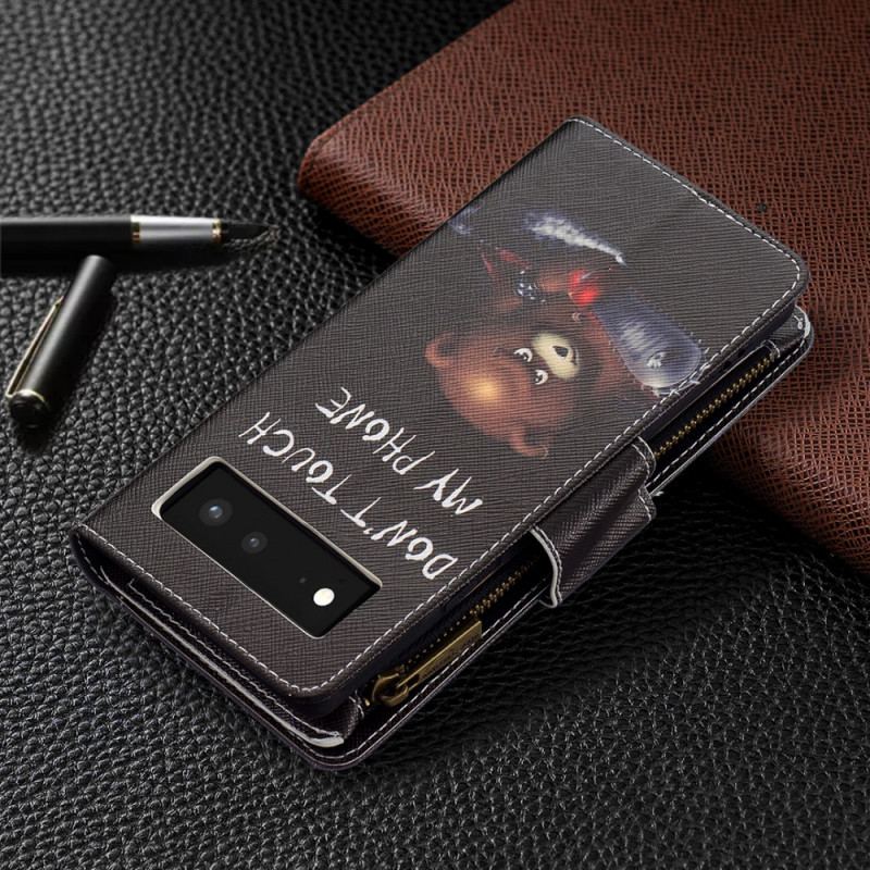 Capa Folio Para Google Pixel 6 Urso De Bolso Com Zíper