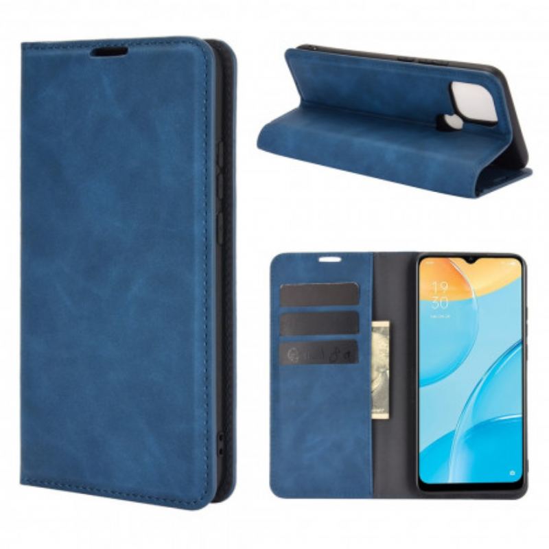 Capa De Celular Para Oppo A15 Flip Efeito Couro Macio Seda