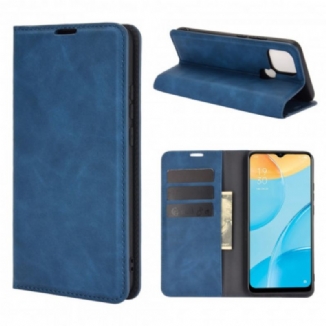 Capa De Celular Para Oppo A15 Flip Efeito Couro Macio Seda