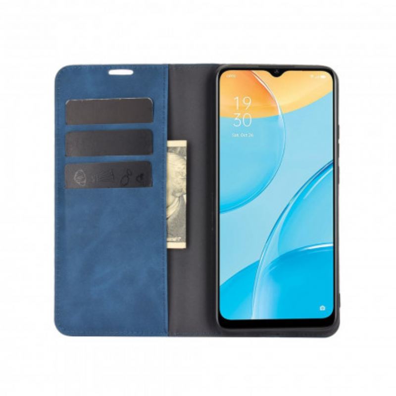 Capa De Celular Para Oppo A15 Flip Efeito Couro Macio Seda